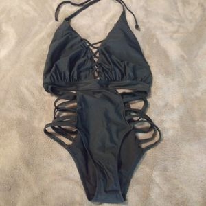 Yira One Piece Ladder Cut Out Black Bathing Suit